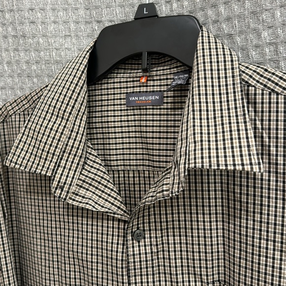 Van Heusen Extra Large (XL) Men’s Button Down Dress Shirt - Beige Checkered - Picture 2 of 6